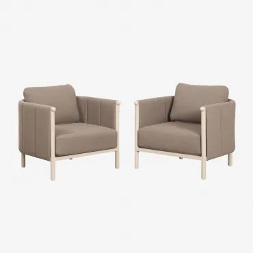 Pack De 2 Poltronas De Jardim Estofadas E Em Alumínio Boleni Bouclé Castanho Trigo - Sklum