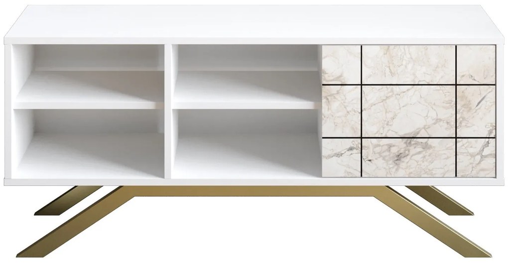 Móvel TV North – Branco e Dourado – 130 cm x 38,6 cm x 58,6 cm
