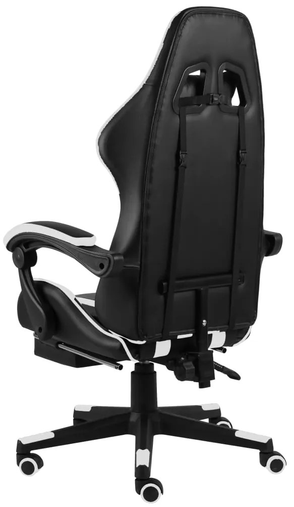 Cadeira estilo corrida c/ apoio pés couro artif. preto/branco