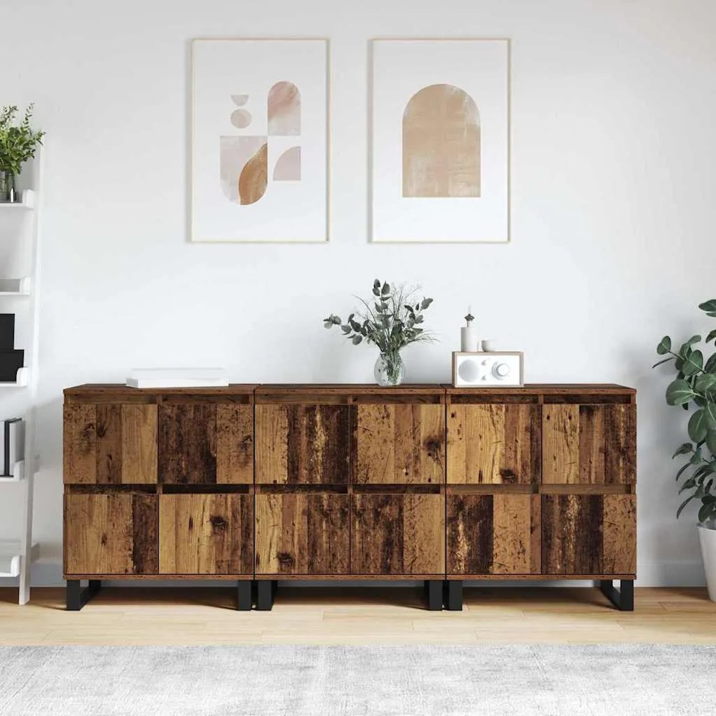 vidaXL Buffet 3 pcs Madeira antiga 60 x 35 x 70 cm