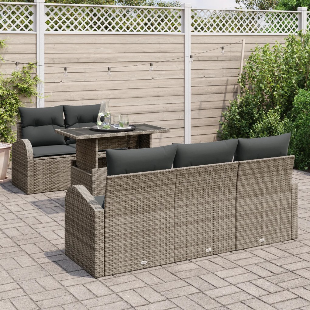 Conjunto de Sofá de Jardim 6 Peças vidaXL com Almofadas Cinzento Vime