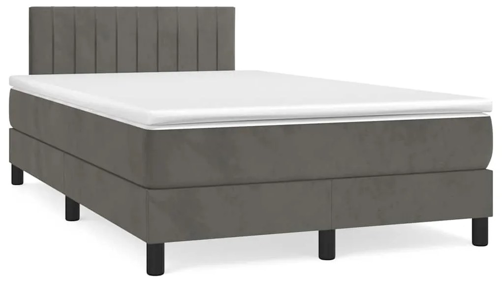Cama box spring colchão LED 120x190cm couro artif. cinza-escuro