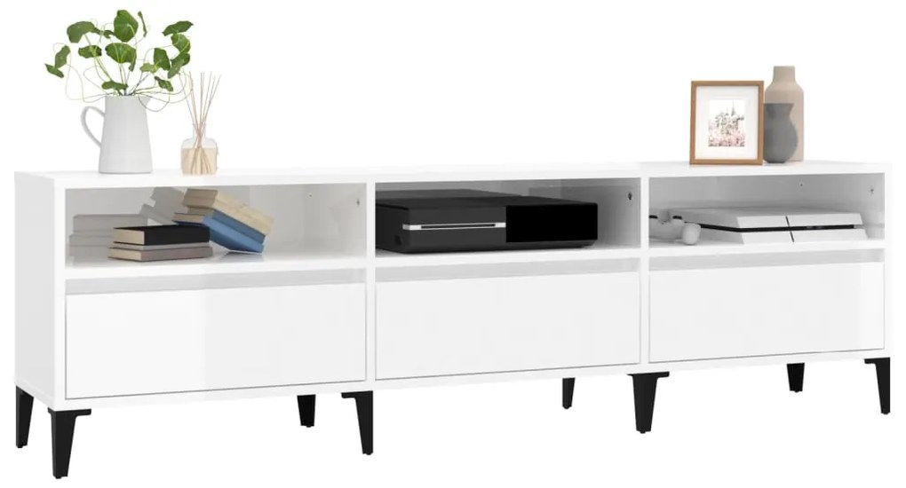 Móvel p/ TV 150x30x44,5 cm derivados madeira branco brilhante
