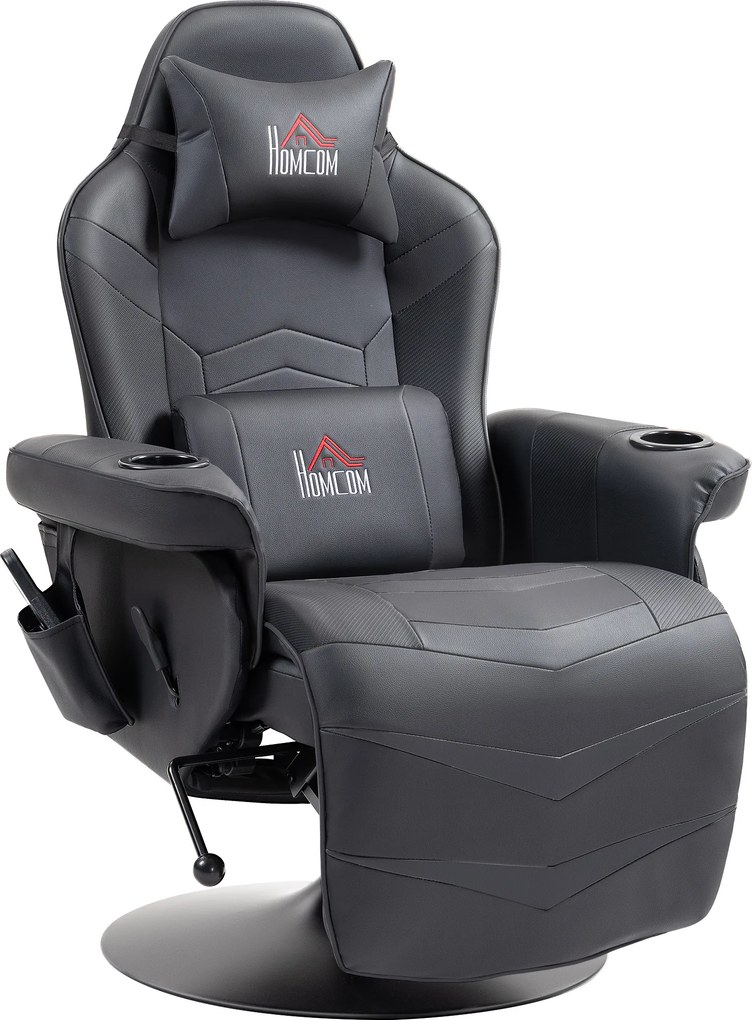 HOMCOM Cadeira gamer, função de massagem, encosto reclinável, apoio para os pés, até 120 kg, estrutura de aço, couro sintético, Preto | Aosom Portugal