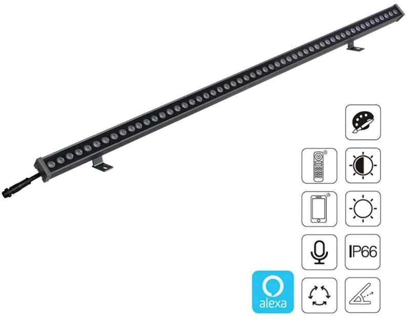 Projetor LED linear 24W RGB+CCT, DC24V, RF, Alexa, SYNC. 1m, RGB + Dual Branco Regulável