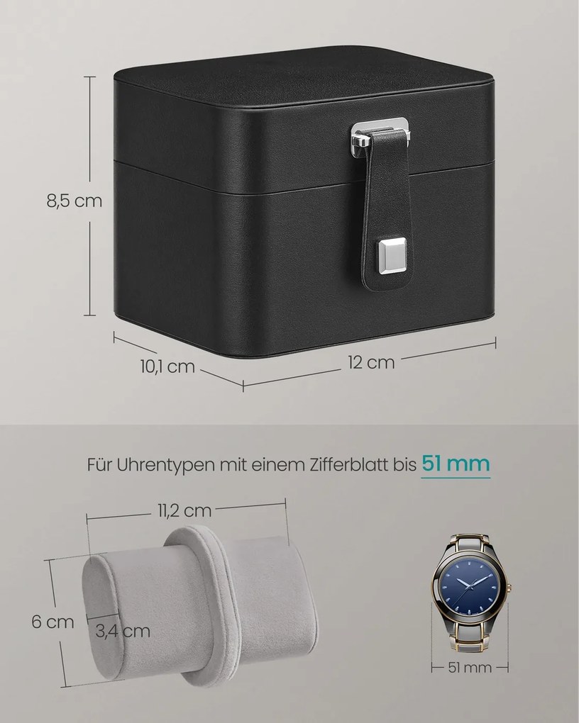 Caixa para relógios 10,1 x 12 x 8,5 cm com dois compartimentos e forro macio preto