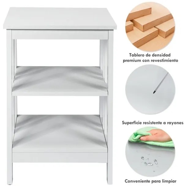 Mesa de cabeceira ou Mesa de apoio com barras de reforço Mesa de apoio para sofá para quarto Sala de estar Corredor 40 x 40 x 61 cm Branca
