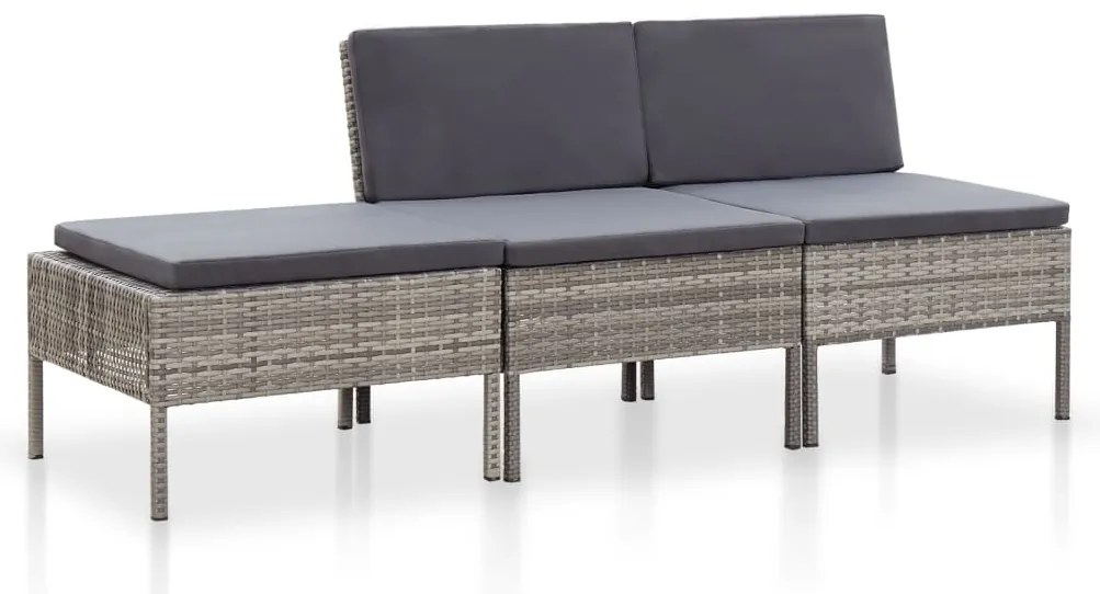 Conjunto lounge de jardim c/ almofadões 3 pcs vime PE cinzento