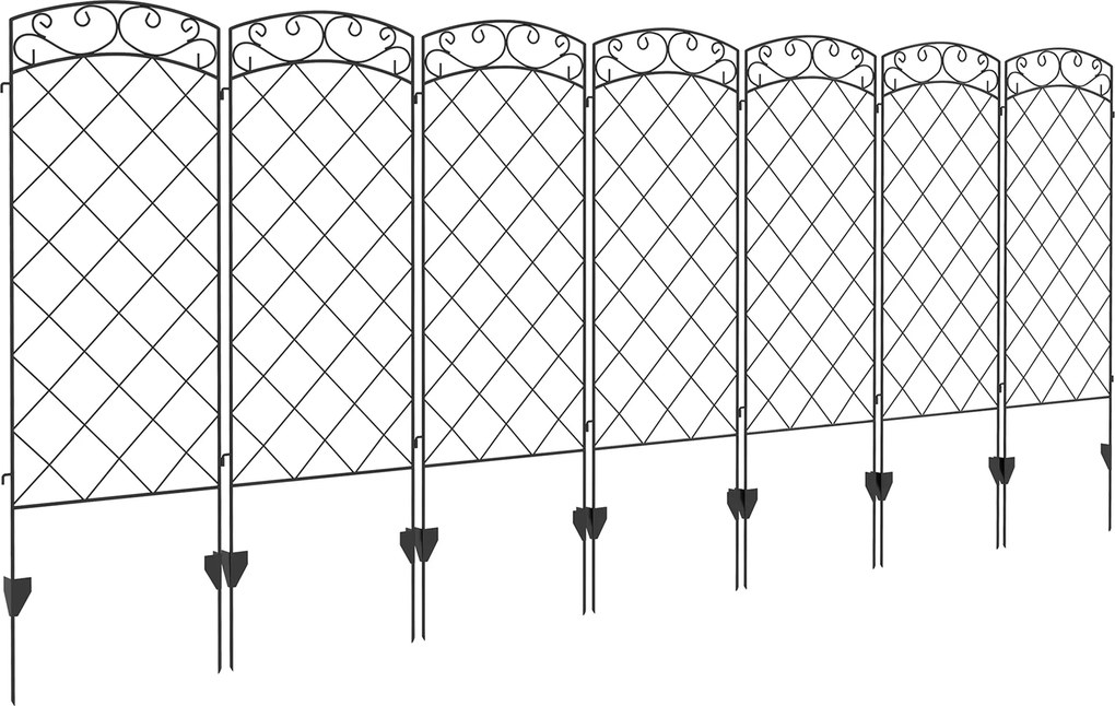 Outsunny Conjunto de 7 cercas de jardim decorativas em metal com ornamentos - 344L x 110H cm preto | Aosom Portugal
