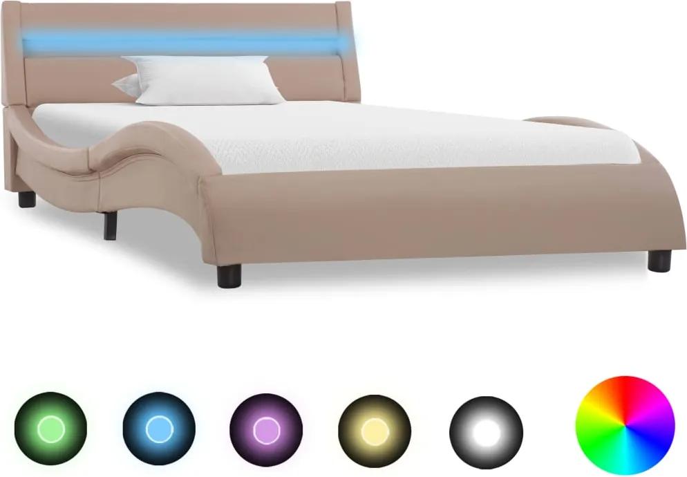 Estrutura de cama c/ LEDs 100x200cm couro artificial cappuccino