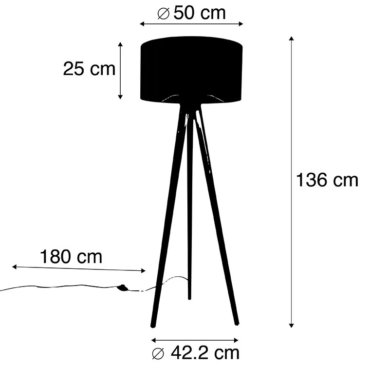 Candeeiro de pé moderno tecido de madeira sombra pavão 50 cm - Tripé Clássico Moderno