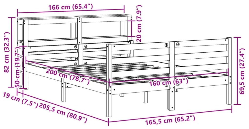 Estrutura de cama c/ cabeceira sem colchão 160x200 cm branco