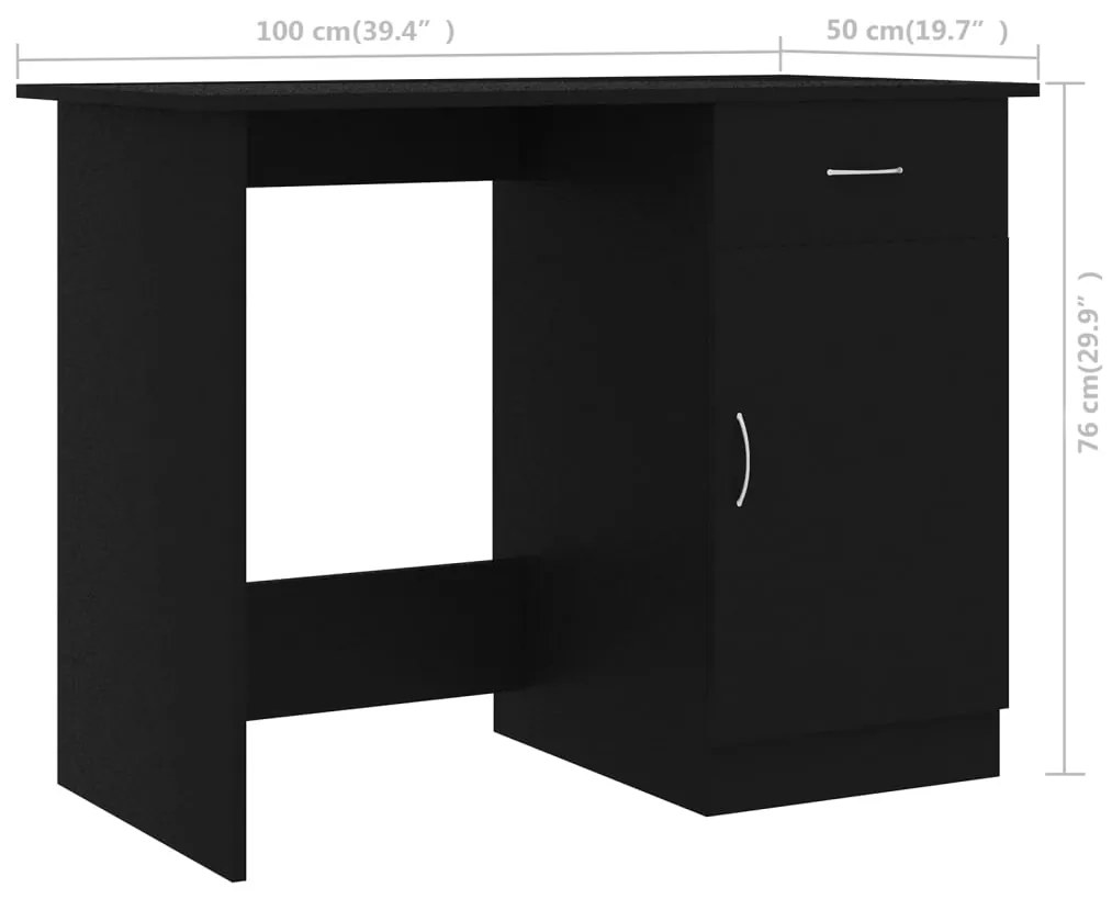 Secretária Woki com 1 Gaveta e Porta de 100 cm - Preto - Design Modern