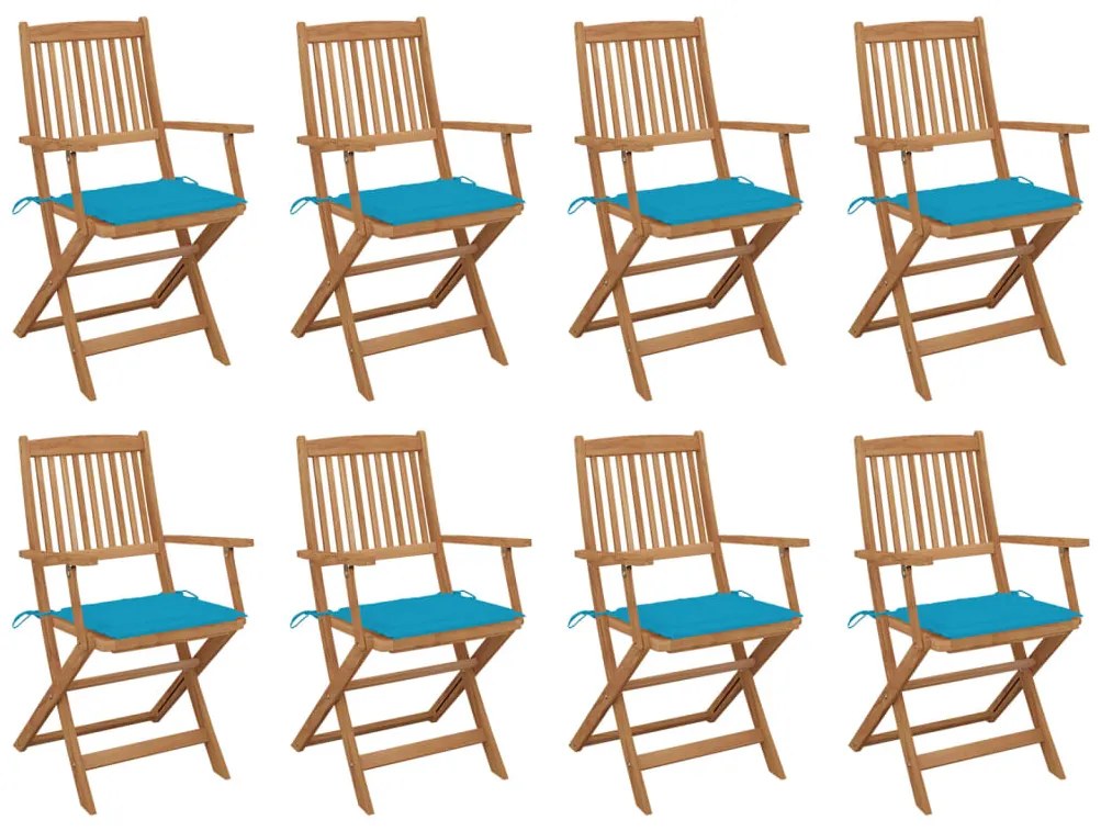 Cadeiras de exterior dobráveis c/ almofadões 8pcs acácia maciça