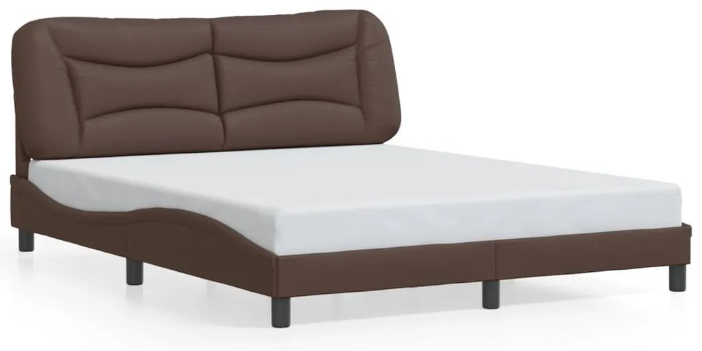Estrutura cama c/ luzes LED 160x200cm couro artificial castanho