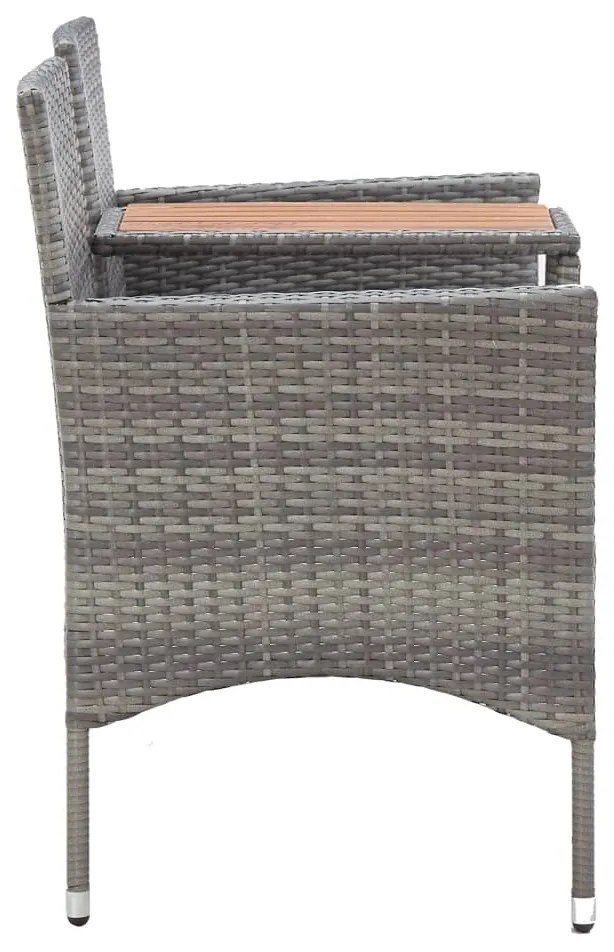 Banco de jardim 2 lugares com mesa centro 143 cm vime PE cinza