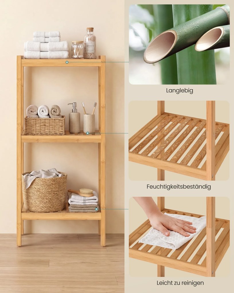 Estante de casa de banho em bambu , 33 x 33 x 79,5 cm na cor natural