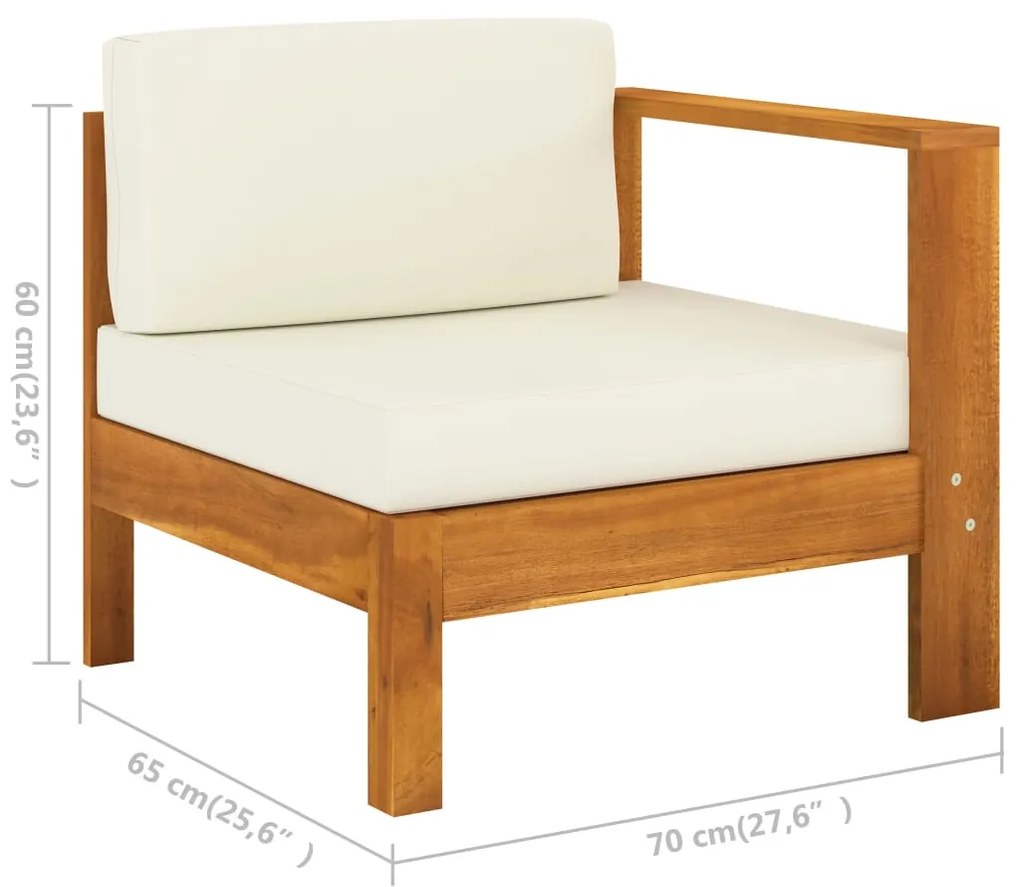 7 pcs conj. lounge de jardim c/ almofadões branco nata acácia