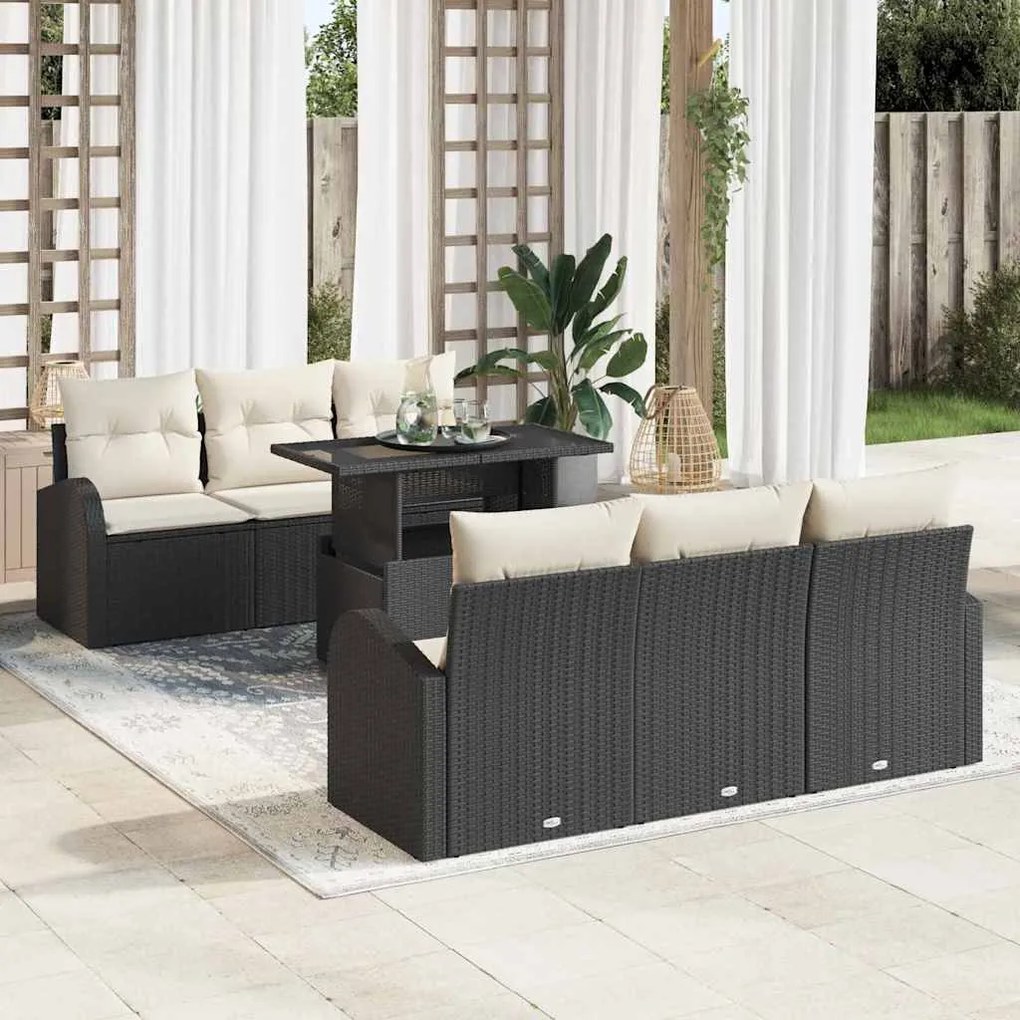 vidaXL Conjunto de Sofá de Jardim 7 pcs Preto Rattan de Polipropileno