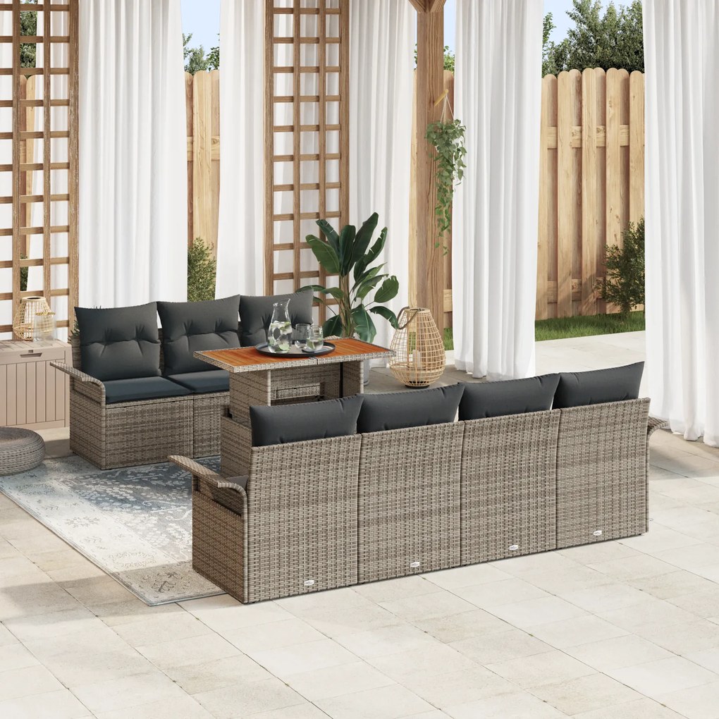 Conjunto de Sofás de Jardim vidaXL 8 Peças com Almofadas Cinza Vime PE