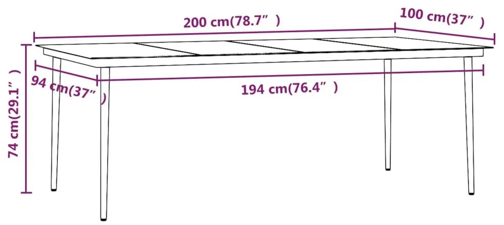 9 pcs conjunto de jantar para jardim com almofadões preto