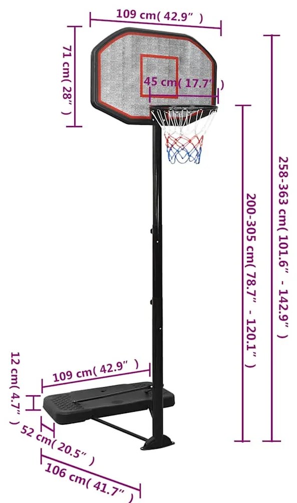 Tabela de basquetebol 258-363 cm polietileno preto