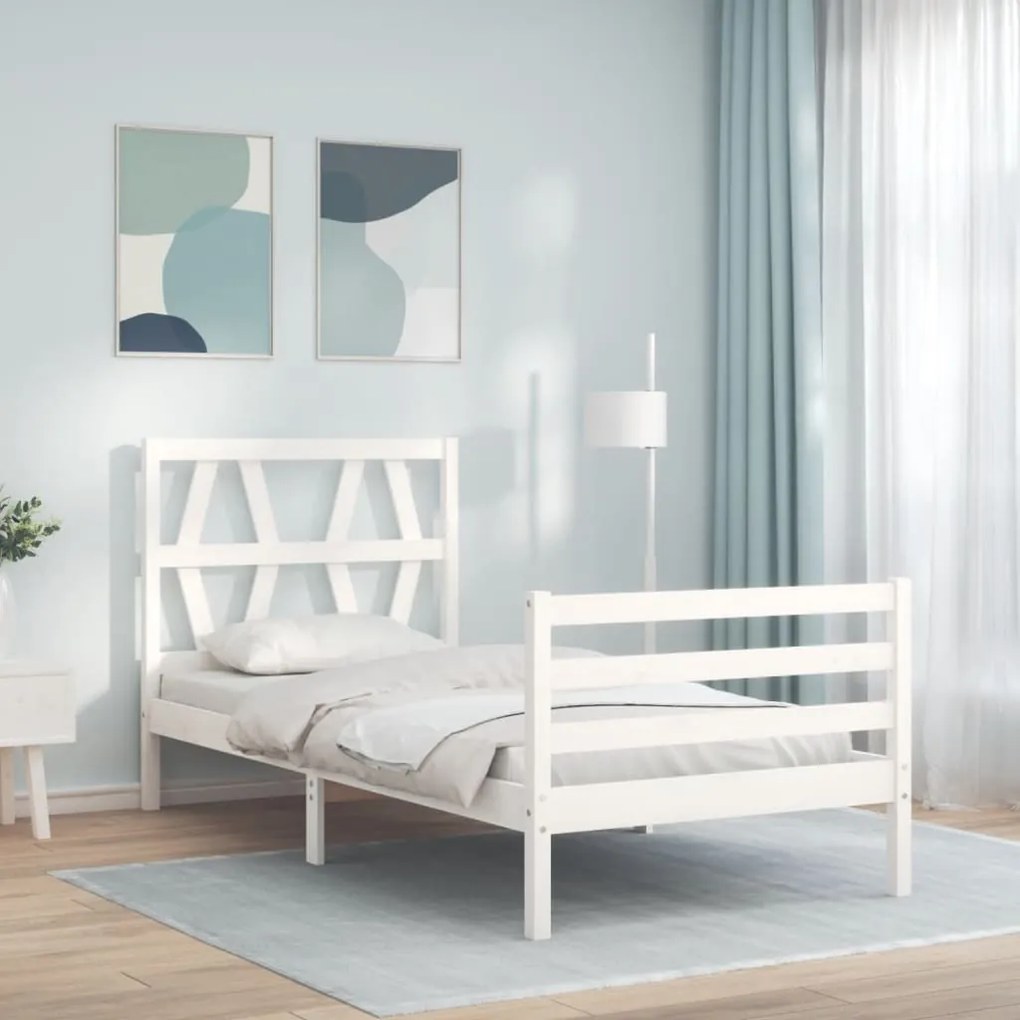 vidaXL Estrutura cama de solteiro c/ cabeceira madeira maciça branco
