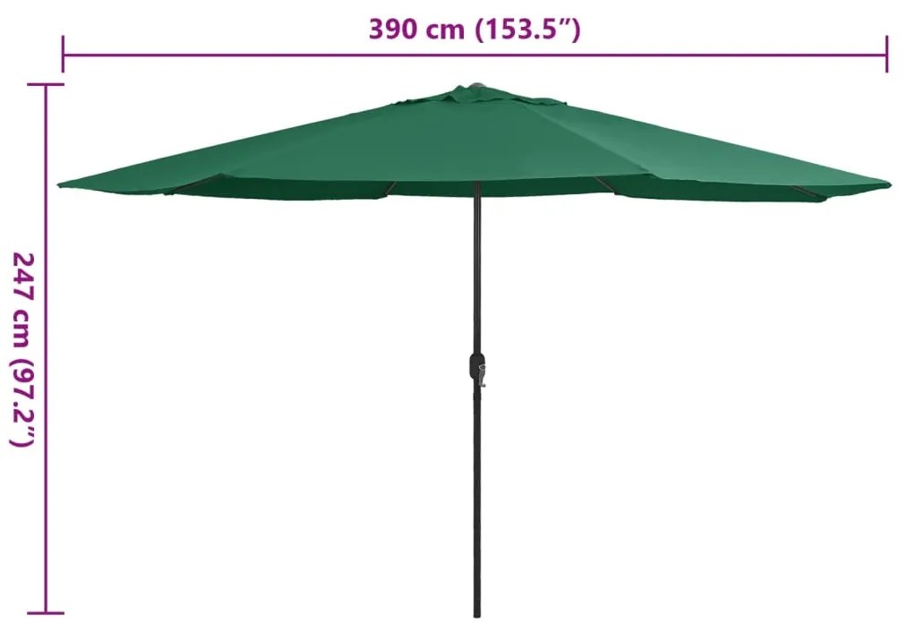 Guarda-sol de jardim com poste de metal 390 cm verde