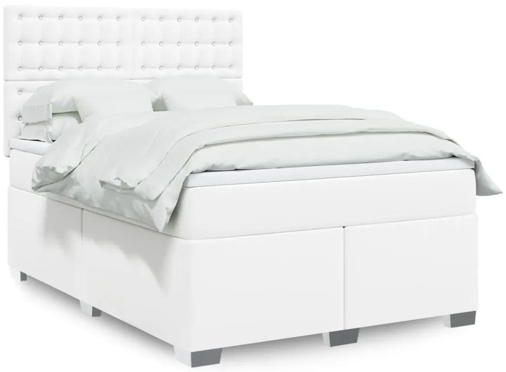 Cama com molas/colchão 160x200 cm couro artificial branco