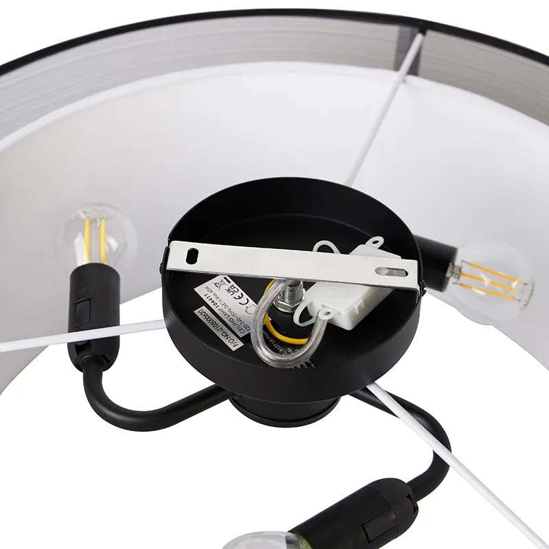 Candeeiro de teto moderno preto com branco 50 cm 3 luzes - Drum Duo