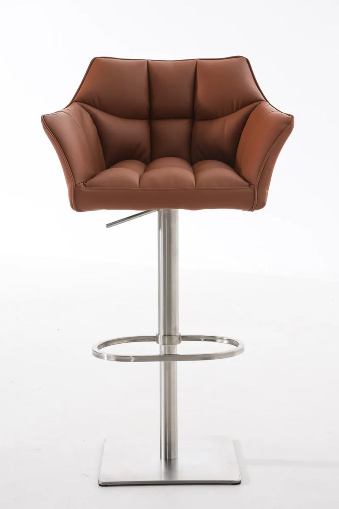 Banco de bar Damaso em couro sintético e estrutura prateada 64 x 88-113 x 45 cm Castanho claro