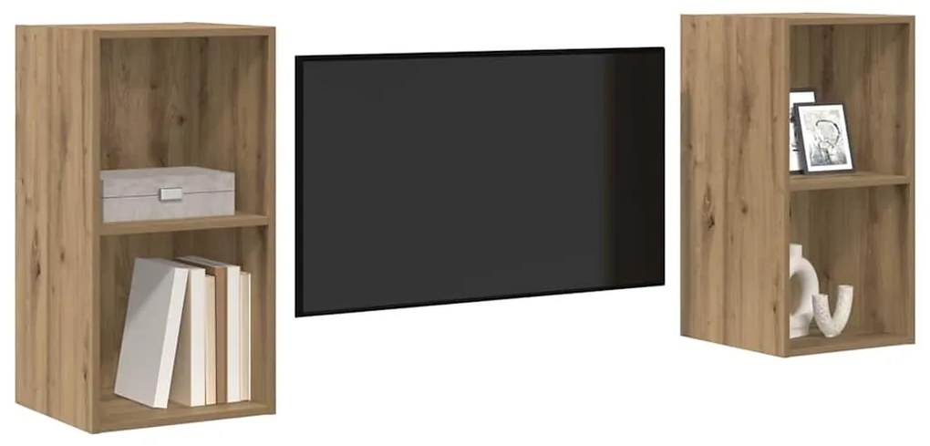 Gabinete de TV de Parede 2 pcs Carvalho Artesanal