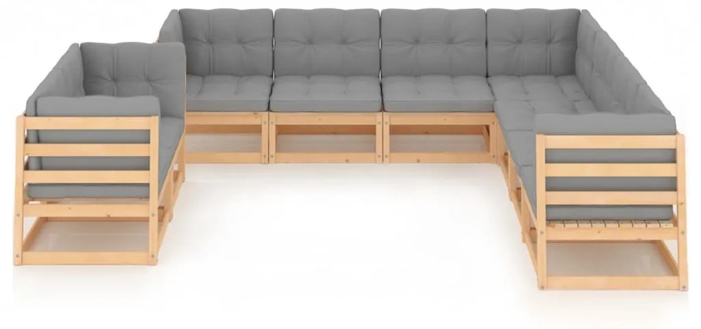 9 pcs conjunto lounge de jardim c/ almofadões pinho maciço