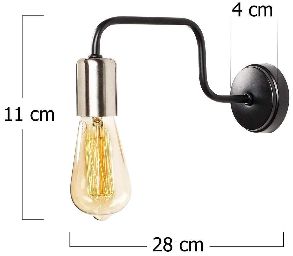 Candeeiro de Parede Denge – Preto e Níquel – 4 x 28 cm