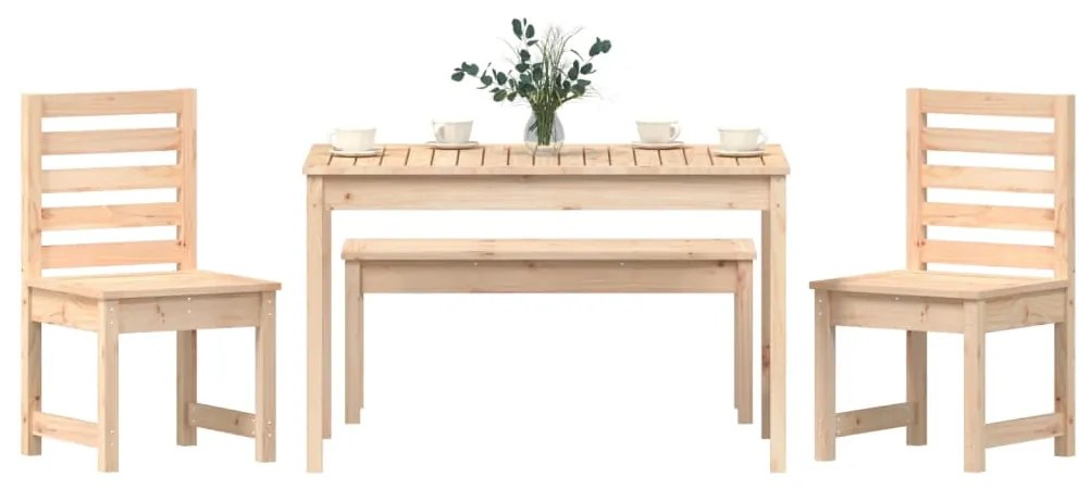 4 pcs conjunto de jantar p/ jardim madeira de pinho maciça