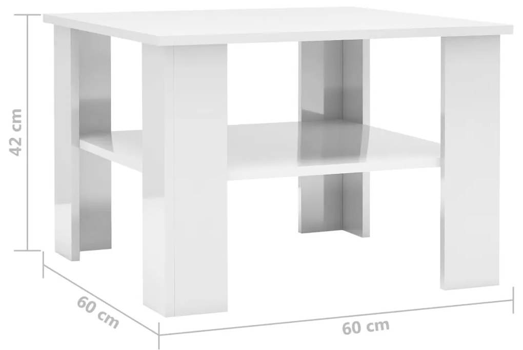 Mesa de centro 60x60x42 cm contraplacado branco brilhante