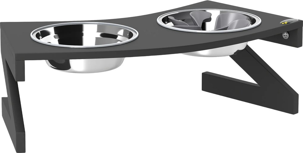 PawHut Comedouro para cão elevado com suporte com 2 tigelas em aço inoxidável de 1L 52,5 x 30 x 16,5 cm preto | Aosom Portugal