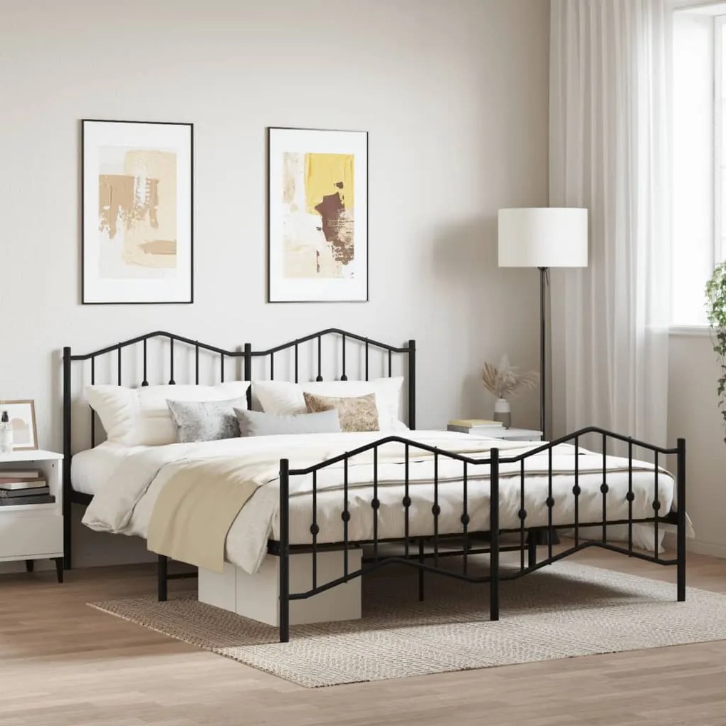 vidaXL Estrutura de cama com cabeceira e pés 160x200 cm metal preto