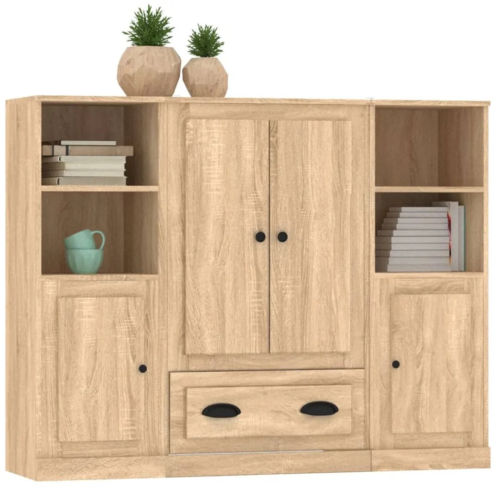 Aparadores altos 3 pcs derivados de madeira cor carvalho sonoma