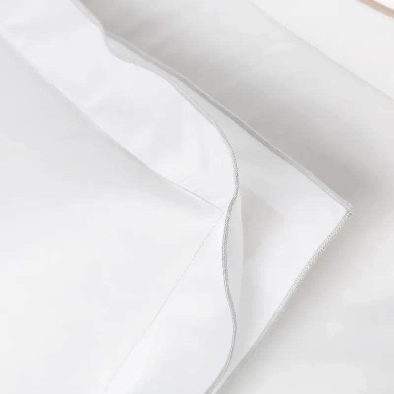 Jogo de lençóis 100% algodón cetim 300 fios: Overlock Branco Cama 160cm - 1 lençol superior 240 x 290 cm + 1 lençol capa ajustável 160 x 200 + 30 cm + 2 fronhas almofada 50x70 cm