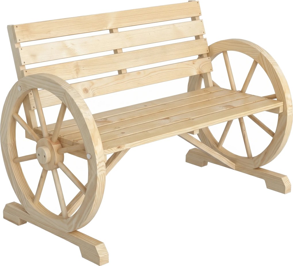 Outsunny Banco de Jardim de Madeira com Apoios em Forma de Roda para 2 Pessoas 105,5x56x79 cm Madeira | Aosom Portugal