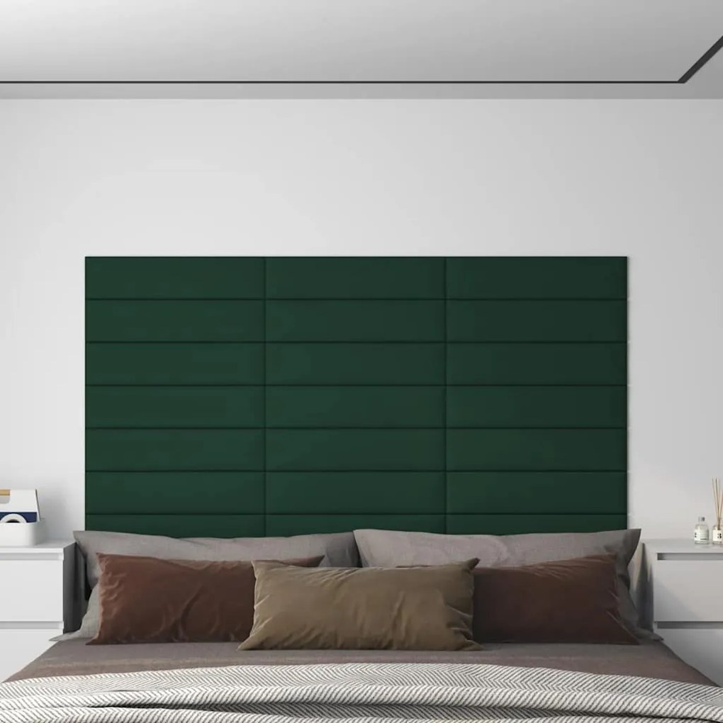 vidaXL Painel de parede 12 pcs 60x15cm tecido 1,08 m² cor verde-escuro