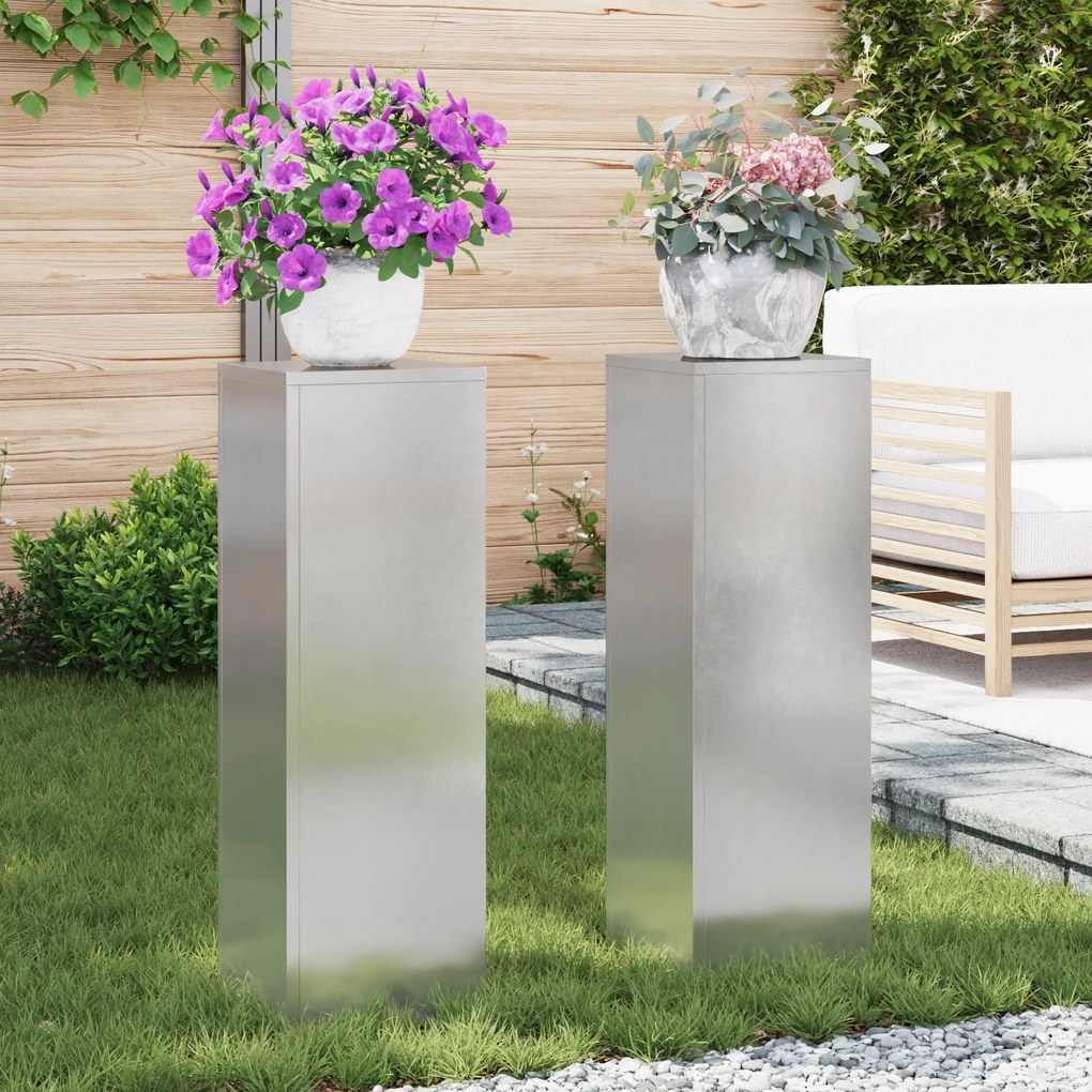 Suportes para Plantas de Exterior vidaXL Pilar 2 pcs 24x24x75 cm Aço Inoxidável