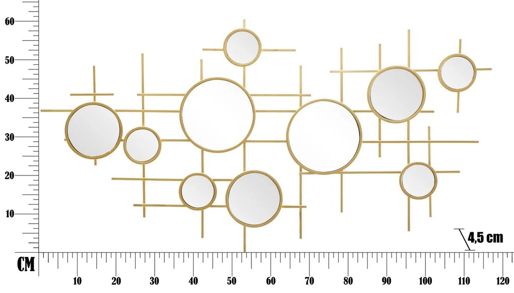 ESPELHO DE PAREDE GLOXY 117X4,5X61 CM (ESPELHO Ø 18-13-8 CM) DOURADO