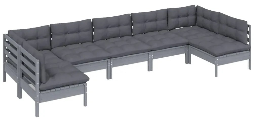 7 pcs conjunto lounge de jardim + almofadões pinho maciço cinza