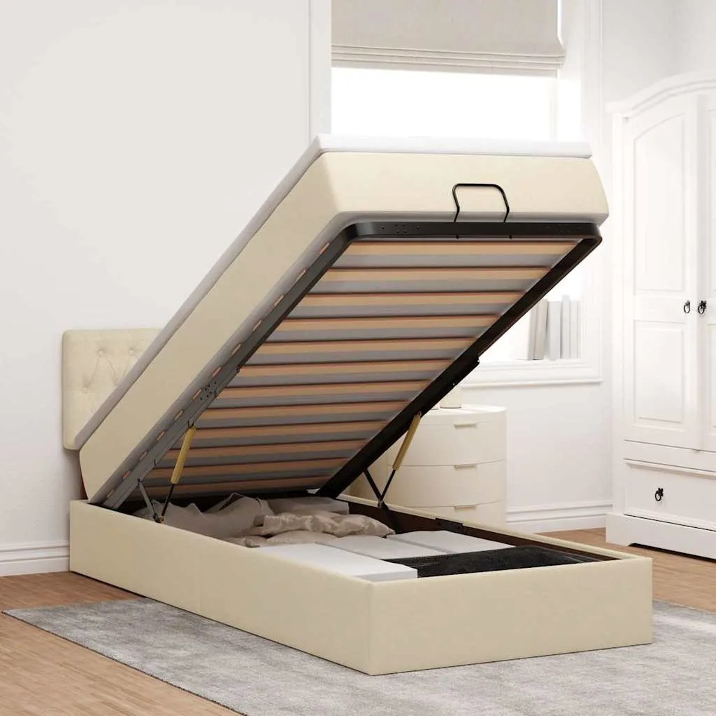 vidaXL Estrutura de cama otomana com creme de colchão 90x190cm tecido