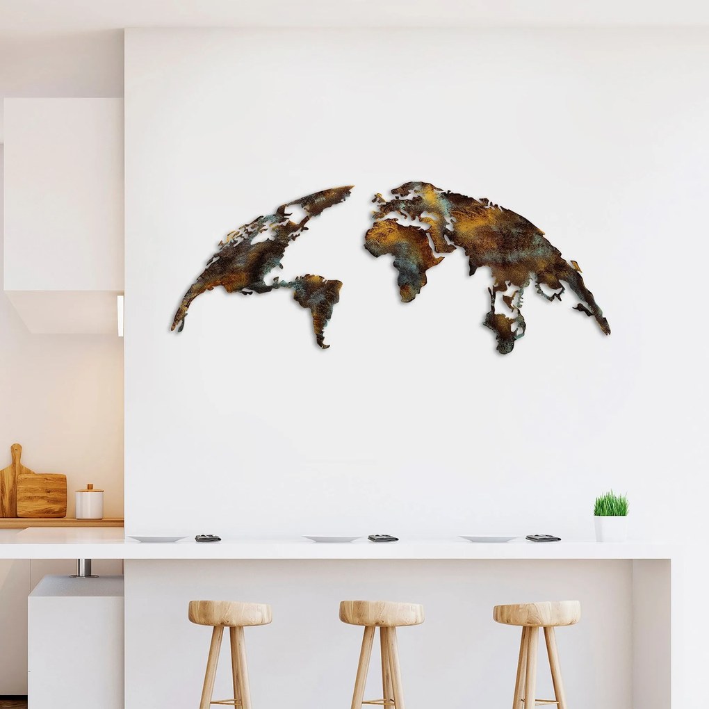 Acessório Decorativo de Metal Mapa Mundo Médio – Multicolor – 150 cm x