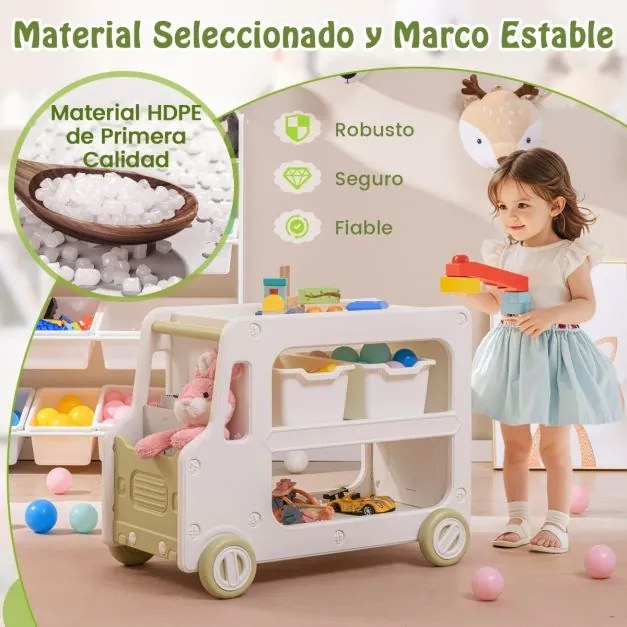 Armário de armazenamento para crianças em forma de carro 2 em 1 com moldura branco