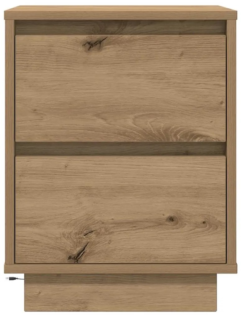Mesa de cabeceira com luzes LED Carvalho Artesanal 38x34x50 cm