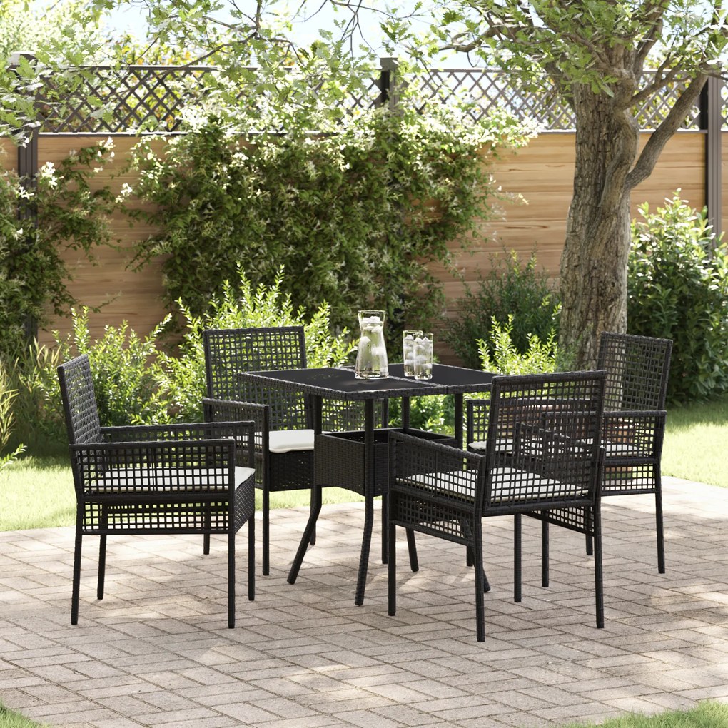 vidaXL Conjunto de Jantar de 5 Peças para Jardim Preto de Rattan Sintético